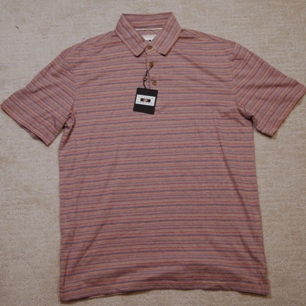 Joseph Abboud Mens Striped Cotton Polo Shirt Short Sleeve Multicolor‎ J003851 M